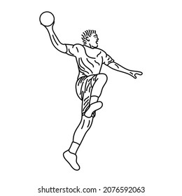 Vector black line sketch illustration of a handball player