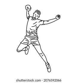 Vector black line sketch illustration of a handball player