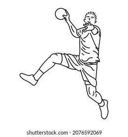 Vector black line sketch illustration of a handball player