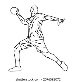 Vector black line sketch illustration of a handball player