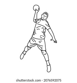 Vector black line sketch illustration of a handball player