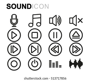 Vector black line sound icons set on white background