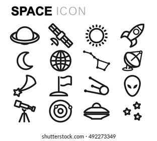 Vector black line space icons set on white background