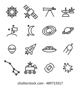 Vector black line spece icons set on white background