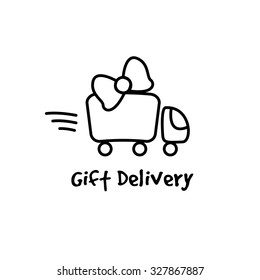 Vector black line style express delivery logotype. Truck logo.