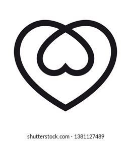 Vector black line tattoo heart with heart. Isolated on white background.