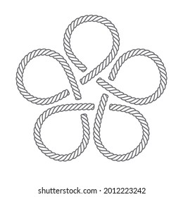 Vector black line tattoo with twisted rope texture. Mandala. Isolated on white background.