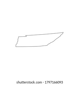 Línea negra del vector Mapa de estado de Tennessee aislado en fondo blanco