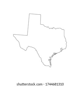 Vector black line Texas state map isolated on white background