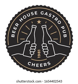 Vector Black Line Vintage Logo Style Badges With Text Beer House Gastro Pub CHEERS. Isolated On White Background.