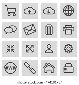 Vector black line web icons set on grey background