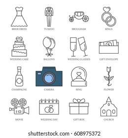 Vector black line wedding icons set