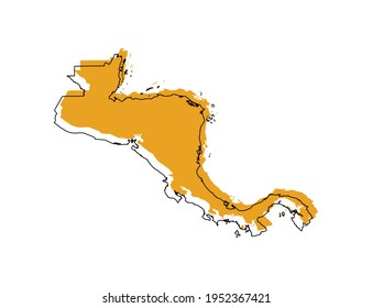 Vector black line and yellow map of Central America