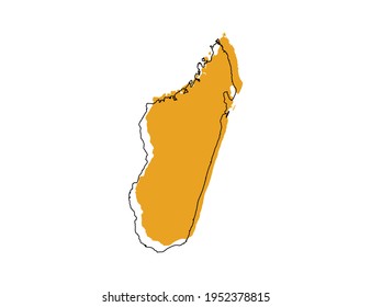 Vector black line and yellow map of Madagascar