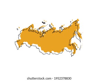 Línea negra vectorial y mapa amarillo de Rusia