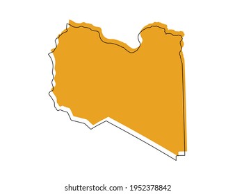 Vector black line and yellow map of Libya