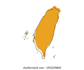 Vector black line and yellow map of Taiwan