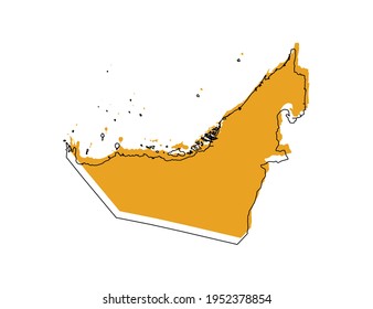 Vector black line and yellow map of United Arab Emirates