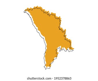 Vector black line and yellow map of Moldova