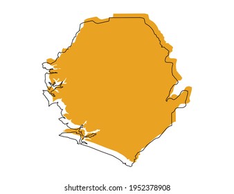 Vector black line and yellow map of Sierra Leone