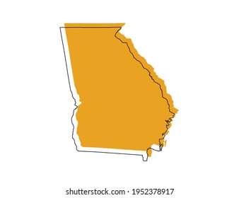 Vector black line and yellow map of Georgia (USA)