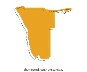 Vector black line and yellow map of Namibia.