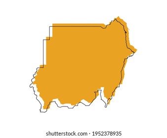 Línea negra vectorial y mapa amarillo de Sudán