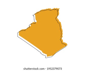 Vector black line and yellow map of Algeria