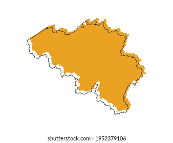 Línea negra vectorial y mapa amarillo de Bélgica