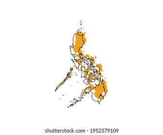 Vector black line and yellow map of Philippines