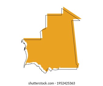 Vector black line and yellow map of Mauritania