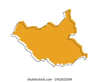 Vector black line and yellow map of South Sudan