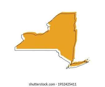 Vector black line and yellow map of New York.
