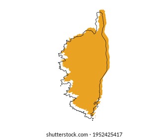 Vector black line and yellow map of Corsica.