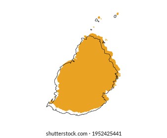 Vector black line and yellow map of Mauritius.