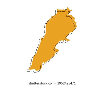 Vector black line and yellow map of Lebanon.