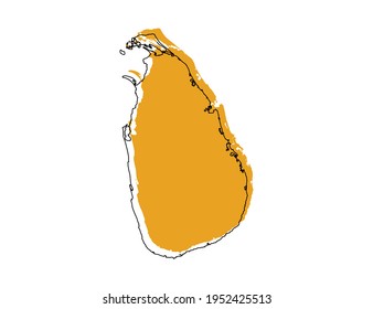 Línea negra vectorial y mapa amarillo de Sri Lanka.