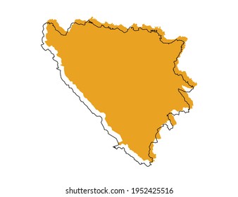 Vektorschwarze Linie und gelbe Karte von Bosnien und Herzegowina.