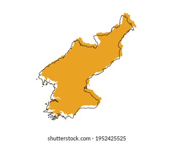 Vector black line and yellow map of North Korea.