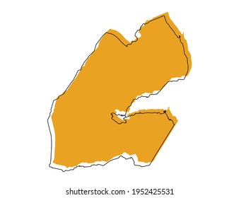 Vector black line and yellow map of Djibouti.