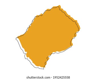 Vector black line and yellow map of Lesotho.