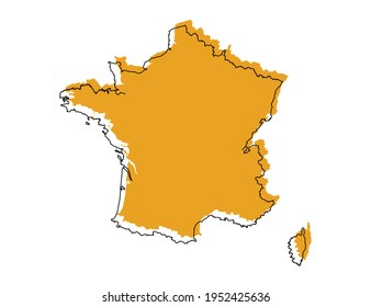 Vector black line and yellow map of France