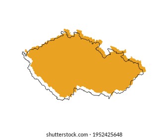 Vector black line and yellow map of Czech Republic.
