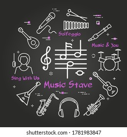 Vektorschwarz-Linearbanner für Musik - Notenstave