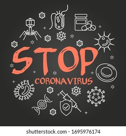 Vector black linear concept of coronavirus - STOP sign