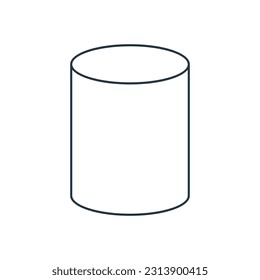 Vector black linear cylinder for game, icon, package design, logo, mobile, ui, web, education. Cylinder on a white background. Pedestal template for your design. Outline. Geometric figures.