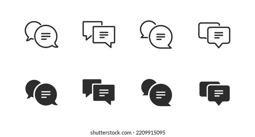Vector black linear and filled speech bubble icon set. Set of chatting, messaging sign and dialog window icons concept design. 