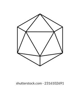 Vector black linear icosahedron for game, icon, package design, logo, mobile, ui, web, education. Outline. Geometric figures.