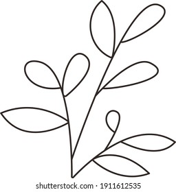 Ilustración lineal vectorial de una rama aislada sobre fondo blanco. Símbolo de primavera, verano. Naturaleza 