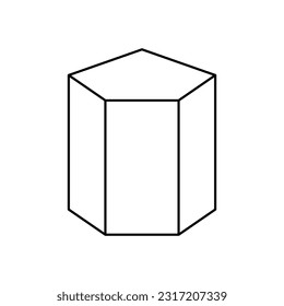 Vector black linear pentagonal prism for game, icon, package design, logo, mobile, ui, web, education. Pentagonal prism on a white background. Geometric figures for your design. Outline.